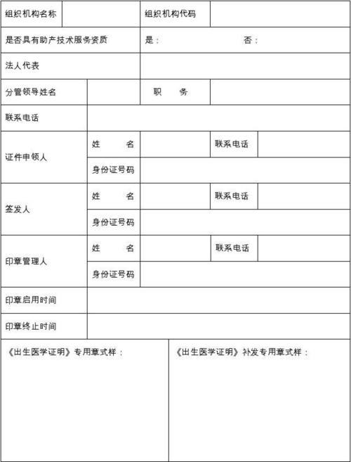 《出生医学证明》签发机构及印章备案表(1) 2